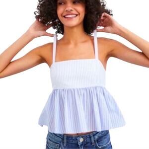 Zara mixed light blue white pinstripe babydoll peplum fly away back tank top
